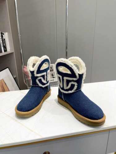 UGG P: Size：女款码数35-40 40定做 UGG2024秋冬季新款联名款雪地靴舒适平底纯色圆头时尚休闲短靴 UGG蓝牛仔，牛皮磨砂面+内里真羊毛 颜