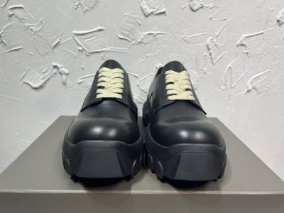 2680最新款Rick Owens春夏Holl Ywood Groppone黑色牛皮Bozotractors系带圆头鞋，原版一比一开发，大底一比一开模，进口牛皮