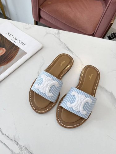 皮底 CELINE 赛琳 2024春夏新品半拖鞋鞋面采用原版定制布料，大底下层原版生胶上层真皮底组合，质感非凡上脚超级好看码数35-41 41定做不退换