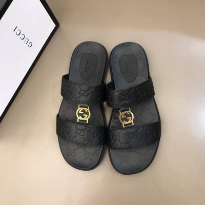 Gucc* 高端男士夏季拖鞋，鞋面材质头层牛皮压印品牌Logo，私模大底，细节完美，尽显大牌风范，休闲宽松舒适型，高品质精品，夏季必入哦！码数38-45