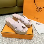 顶级版 Hermè*S H家 Eze30厚底松糕凉拖鞋 真皮沿条.麂皮 牛皮 跟高:6Cm 正码:35-41