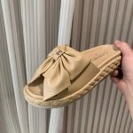 Chane～* 25Ss夏春新款小蝴香蝶结鞋拖鞋凉 秒一夏入工重极大品蝴蝶结系列一字拖，脚上仙气十足，女少爆心棚 色颜:黑色 色白 色杏 鞋面: 皮真手工制缝的