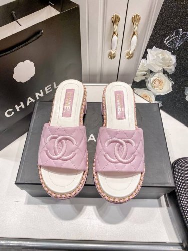 橙子出厂价p chanel 香奈儿 春夏新款 链条粗跟拖鞋 菱格高跟凉拖 码数 35-41