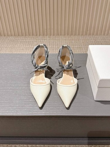出厂 j Adior织带女鞋 迪奥 Dior 2025 春夏新款Toujours 冲孔刺绣字母Logo高跟绑带拼色中空凉鞋 材质 鞋面进口混种羊皮 内里 水染羊