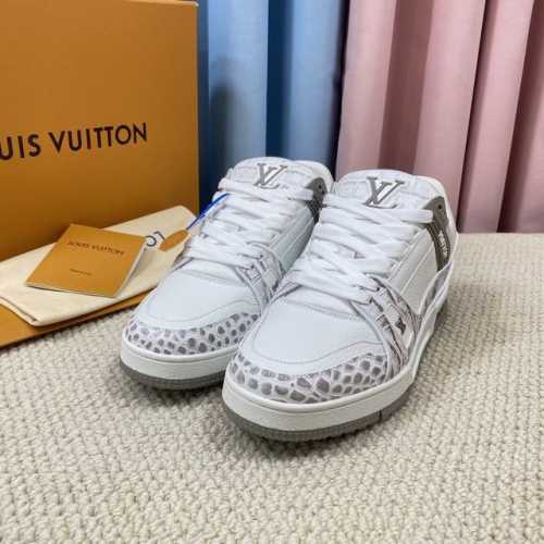 LV-Trainer路易-威登 PK市场一切版本 情侣款 走秀新款 篮球板鞋 代购品质 原版1：1开发复刻！！上脚非常舒适 做工精细 鞋面由意大利进口小牛皮拼接