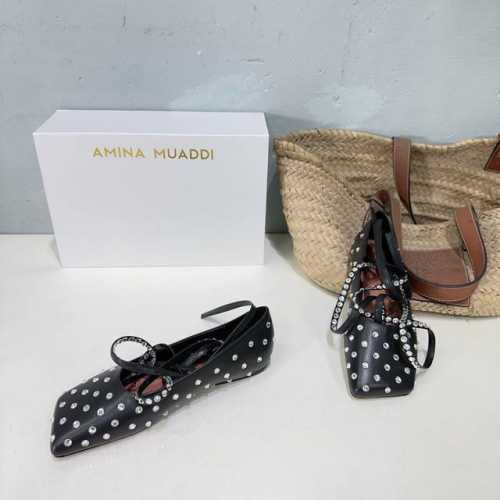 高品质出厂 ！小众潮牌Amina Muaddi25春夏新款法式水钻缀饰绑带方头芭蕾平底鞋！ 满满的少女风、既摩登又复古的味道！ 非常的简约大气 不管是半身裙、连