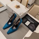 SAINT LAURENT ” SYL圣罗兰 顶级版本25SS众明星网红追捧的圆柱体细高跟，环脚踝字母金属脚链真丝单鞋。SYL 2025官方VIP 贵宾版金花磁
