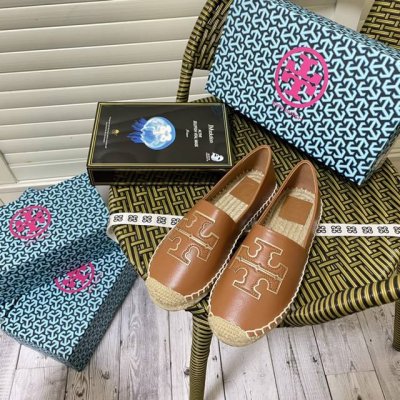 橙子出厂价p tory Burch 夏季新款 Tb草编渔夫鞋 一脚蹬乐福鞋 码数 35-41