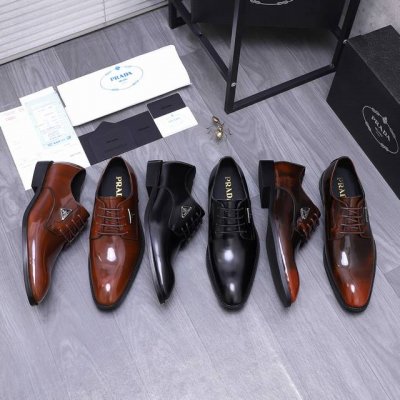 商品商标：prada 普拉达 商务系带皮鞋 正码码数: 38-44 45定做不退换 商品材料：精选 珠光牛皮鞋面 牛皮内里 原版大底