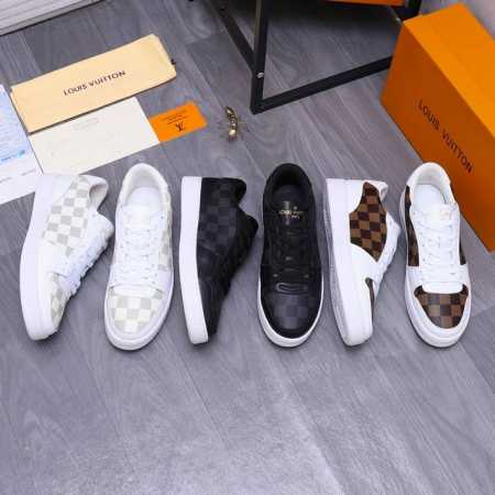 商品商标：Louis Vuitton 路易威登 休闲鞋 板鞋 正码码数 38-44 商品材料：精选牛皮拼接经典格纹鞋面 透气网内里 橡胶大底 - 点击图像关闭