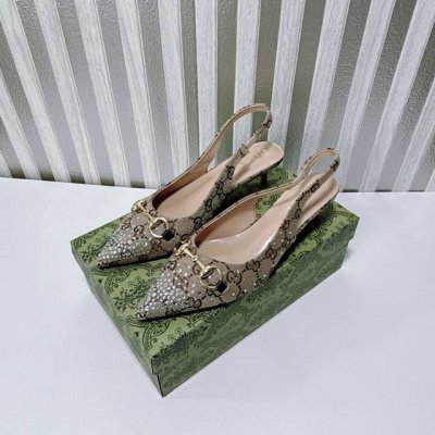 橙子出厂价P 定制款 Gucci 古驰新款 水钻尖头高跟凉鞋 高跟鞋 跟高：平底、4Cm、8Cm 码数：34-42