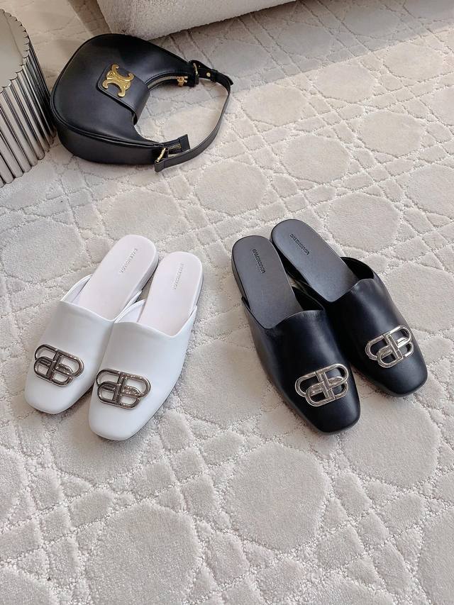 出厂价Pp P380 Balenciag*经典款穆勒半拖鞋 男女同款 脚感舒适好穿 经典百搭 鞋面牛皮 内里垫脚羊皮 原版开模五金扣 意大利真皮大底 女码35-