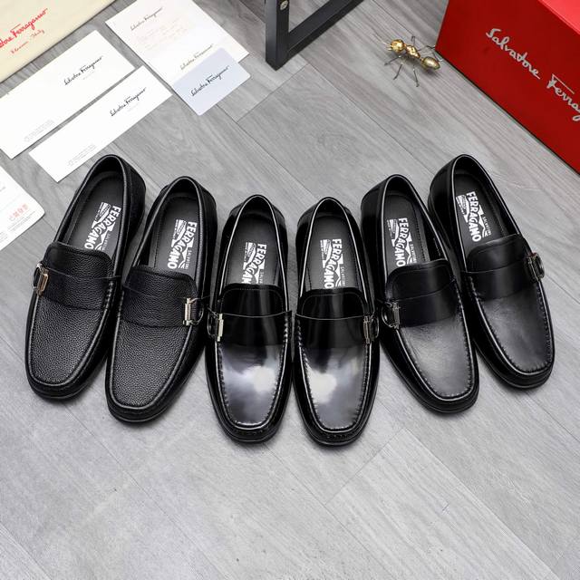 商品商标：Ferragamo 菲拉格慕 ] 正装商务套脚皮鞋 正码码数: 38-44 45定做不退换 商品材料：精选 优质珠光牛皮鞋面 牛皮内里 原版大底