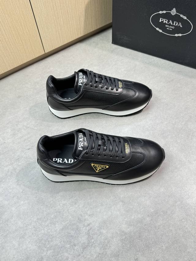 prada 普拉达 -高端品质 原单休闲运动鞋 -鞋面 纳帕小牛皮 打孔小牛皮 鞋身车缝品牌金属扣件 鞋舌丝印高周波品牌Logo -内里 水染牛皮 -大底 超轻
