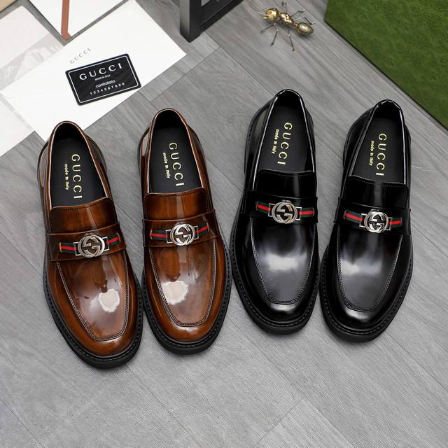 调工厂p价 男装男鞋 运动原单商品商标 Gucci 古驰 商务休闲皮鞋 正码码数: 38-45 商品材料 精选优质珠光牛皮鞋面 牛皮内里 原版大底