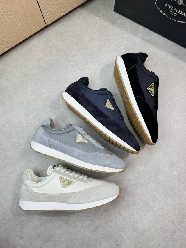 prada 普拉达 -高端品质 原单休闲运动鞋 -鞋面 反绒小牛皮 品牌高丝光帆布 鞋身车缝品牌金属扣件 鞋舌注塑品牌Logo -内里 水染牛皮 -大底 超轻T