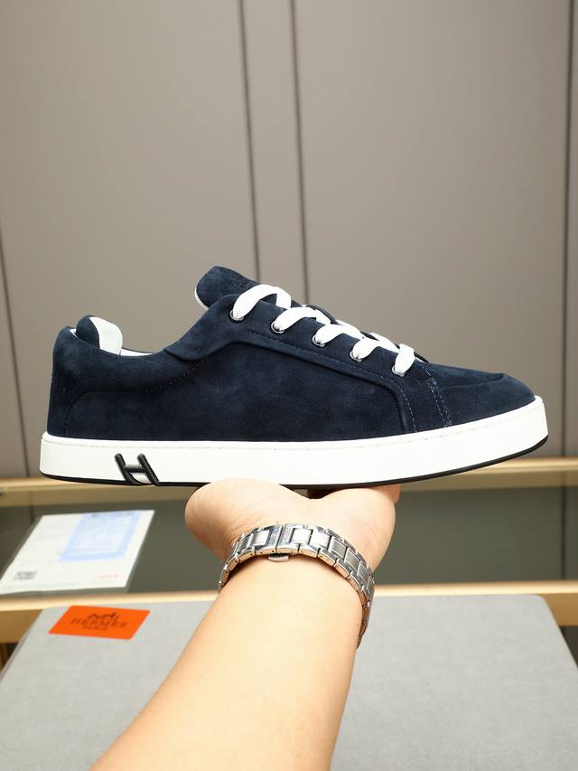 Hermes 爱马仕 -高端品质 原单休闲板鞋 -鞋面 纳帕小牛皮 鞋身车缝品牌'h'图腾 -内里 水染牛皮 -大底 原版Tpr.橡胶 双色成型大底 -超高品控