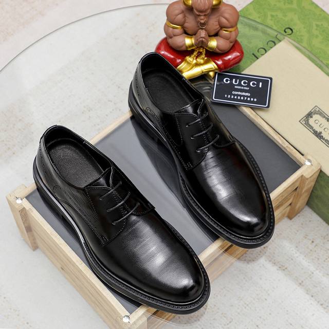 工厂p价 古驰 Gucci 官网男士商务正装皮鞋更新香港专柜同步新款完全一比一复刻出货专柜品质零差距0外均采用进口牛皮配原版五金扣皮内里制作 色 配码 38-4
