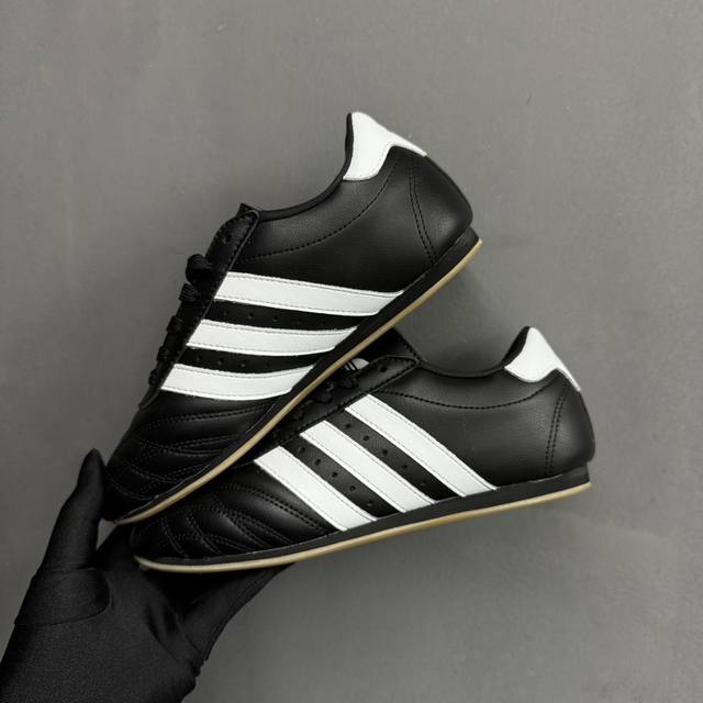档口现货 adidas Originals Taekwondo Low White Black 跆拳道系列低帮经典复古薄底休闲运动舒适训练慢跑鞋 皮革黑白 货号