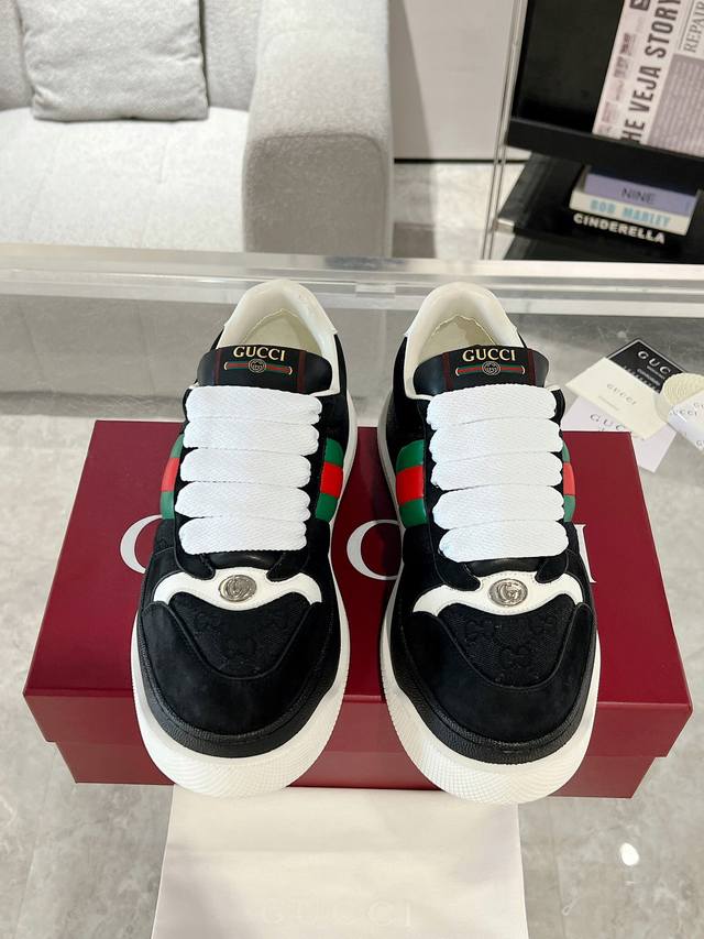 Gucci全新 Screener系列织带厚底运动鞋 最新款胖丁厚底脏脏鞋 情侣款休闲鞋 6Cm增高鞋 所有细节 材质 舒适度 全部跟原版一样了 复刻度98% 码