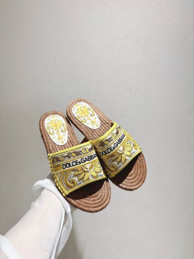 dg新款35-43码数 麻绳底拖鞋鞋 羊皮印花内里垫脚
