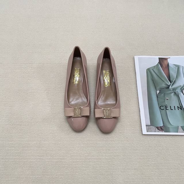 橙子出厂价p ferragamo 菲拉格慕 经典蝴蝶结 圆头玛丽珍鞋 平底鞋 粗跟单鞋 高跟鞋 跟高 平底 4Cm 7Cm 码数 34-42