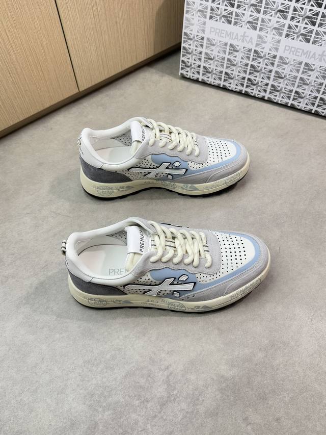 Premiata 普瑞米亚达 -高端品质 原单休闲运动鞋 -鞋面：纳帕小牛皮、反绒小牛皮.热切品牌图腾工艺、打孔反绒小牛皮、鞋身车缝品牌“米”图腾 -内里：品牌
