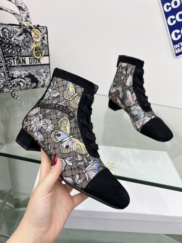 出厂价Pp：跟靴 J'adior 刺绣提花 网靴迪奥 Dior 春夏最新色 Jardin D’Hiver 提花刺绣字母Logo高跟蝴蝶结拼色女鞋 市场顶级高端版