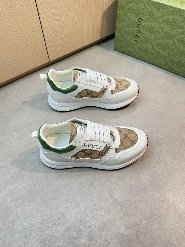 Gucci 古驰 -高端品质 原单休闲运动鞋 -鞋面：纳帕小牛皮、品牌图腾帆布、鞋身丝印品牌Logo、鞋舌.车缝品牌Logo布标 -内里：水染牛皮 -大底：超轻