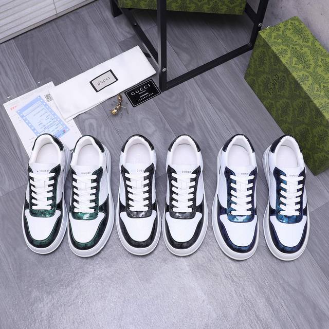 商品商标：Gucci 古驰 休闲鞋 正码码数: 38-44 商品材料：精选牛皮拼接鞋面 羊皮内里 原版大底