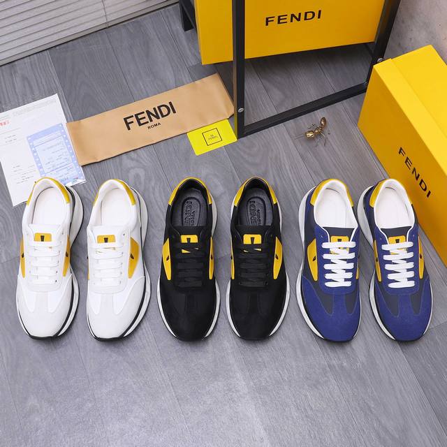 商品商标：Fendi 芬迪 休闲鞋 正码码数: 38-44 商品材料：精选 牛皮拼接磨砂鞋面 羊皮内里 牛皮鞋垫 橡胶大底
