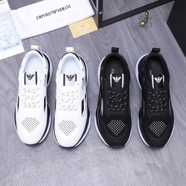 商品商标：Armani 阿玛尼 休闲鞋 正码码数: 38-44 商品材料：精选网面透气印花鞋面 网内里 牛皮鞋垫 橡胶大底