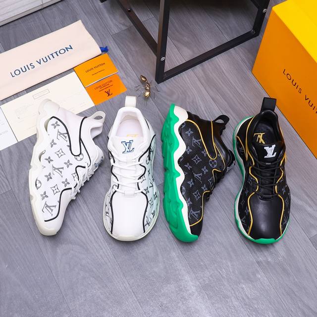 商品商标：Louis Vuitton 路易威登 休闲鞋 正码码数: 38-45 商品材料：精选 牛皮拼接鞋面 羊皮内里 橡胶大底