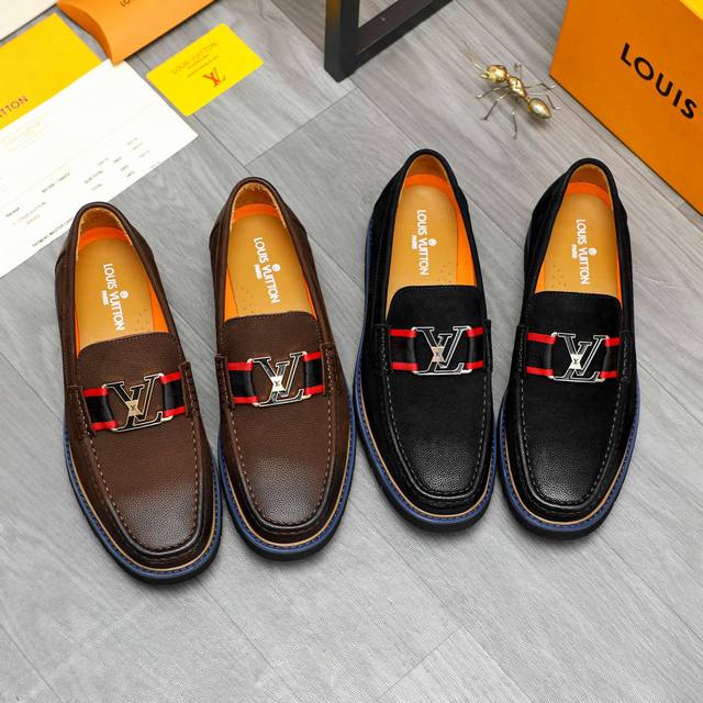 商品商标：Louis Vuitton 路易威登 商务正装套脚皮鞋 正码码数: 38-45 商品材料：精选 擦色荔纹牛皮鞋面 牛皮内里 原版Tpu大底