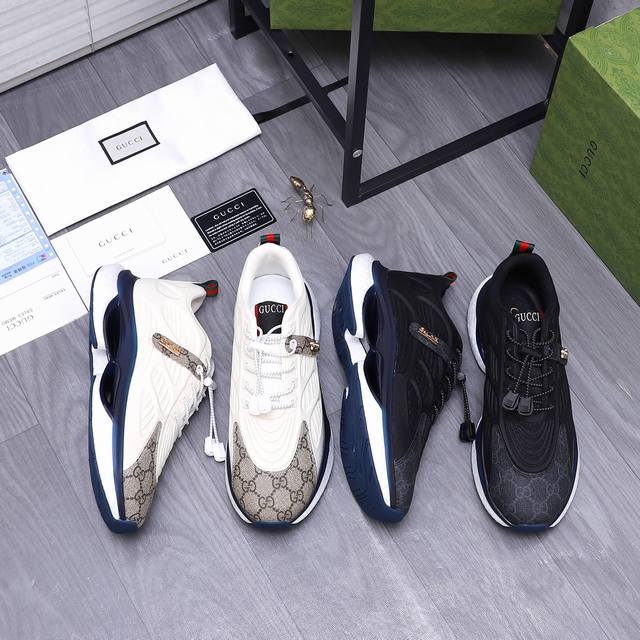 商品商标：Gucci 古驰 休闲鞋 正码码数: 38-44 商品材料：精选牛皮拼接网鞋面 网布内里 橡胶大底