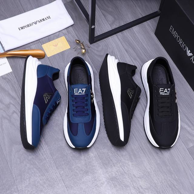 商品商标：Armani 阿玛尼 休闲鞋 正码码数: 38-44 商品材料：精选牛皮拼接鞋面 网布内里 橡胶大底