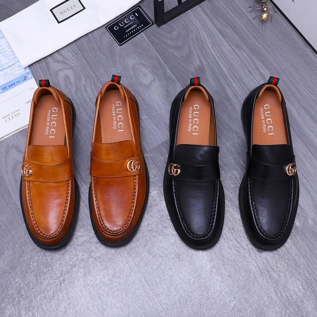 商品商标：Gucci 古驰 商务休闲皮鞋 正码码数: 38-44 45订做不退换 商品材料：精选牛皮鞋面 羊皮内里 橡胶大底
