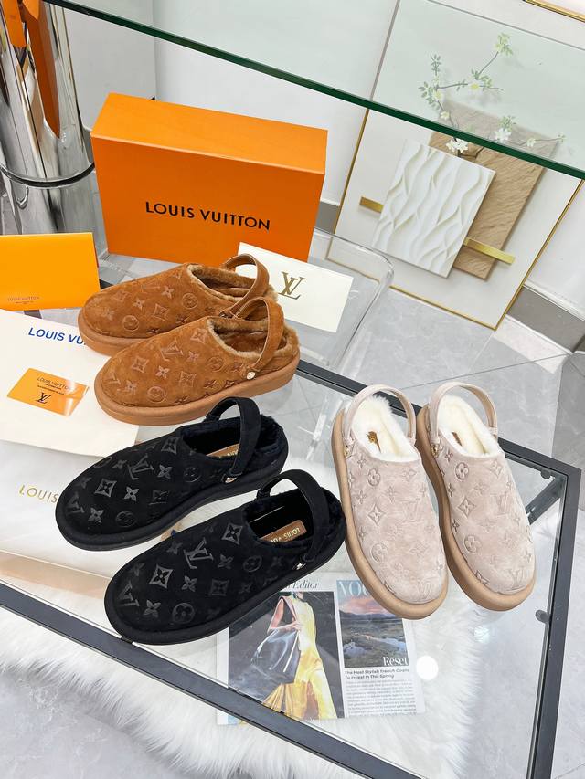 工厂P价 Louis Vuitton 路易威登 Lv 新款专柜同步毛毛拖爆发售，鞋面意大利进口绒面牛皮，全羊皮毛一体内里，完全1比1复刻，鞋底：特供原版底，原厂