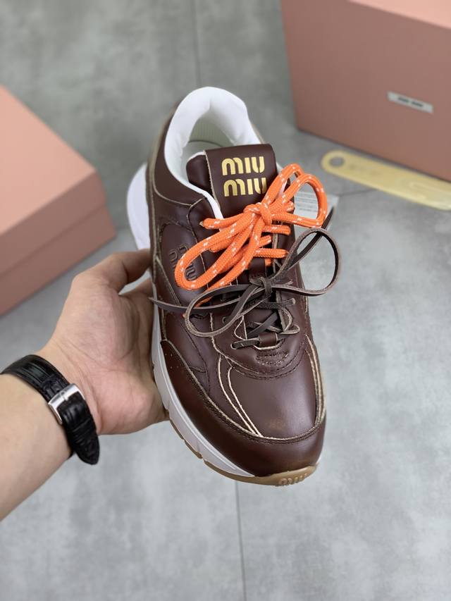 工厂P价P 实价 2660Ss夏季新款 Miumiu 缪缪网面运动鞋复古球鞋系带休闲厚底老爹鞋 美式复古风，颜值担当火爆款，不得不入的一款～做旧时尚，简约高级