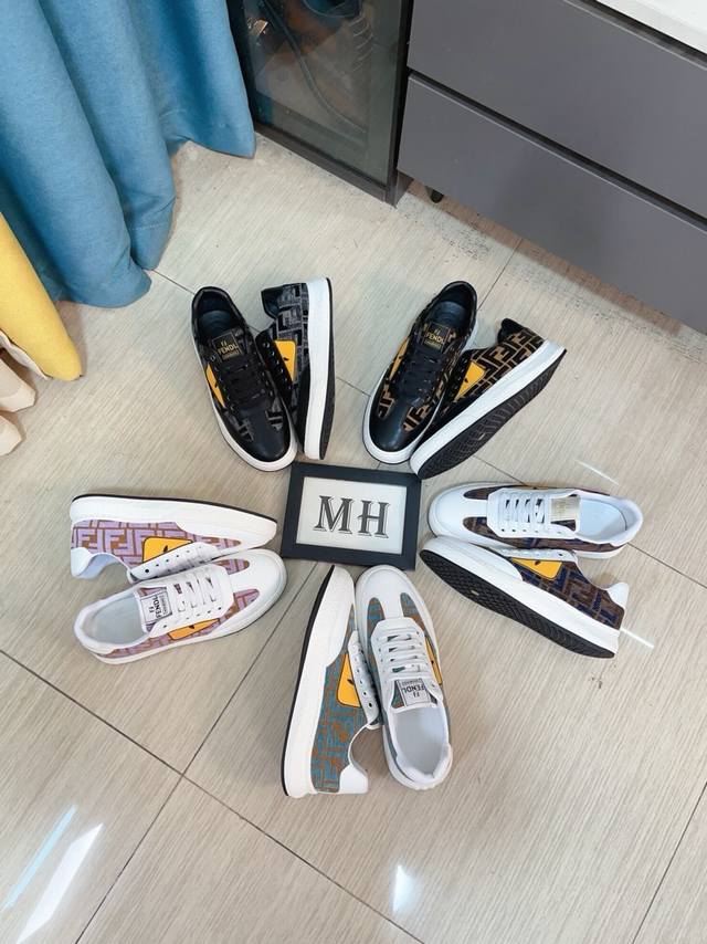 出厂价P Fendi 芬迪经典舒适男士，这款复杂的运动鞋是由柔软的小牛皮真皮内里原版超轻橡胶材质粗纹大底 这种独特的轻薄风格适合这个季节的随意而精致的感性，上脚
