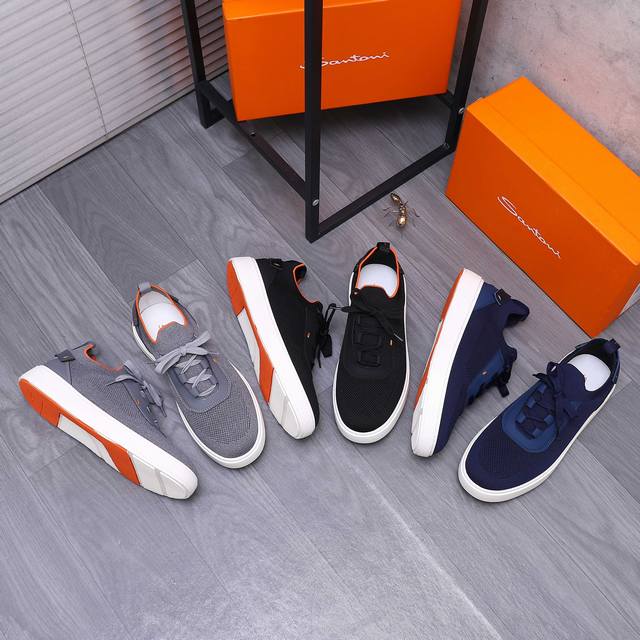 商品商标：Santonl 圣东尼 运动休闲鞋 正码码数: 39-45 商品材料：精选牛皮配透气针织鞋面 牛皮鞋垫 原版大底