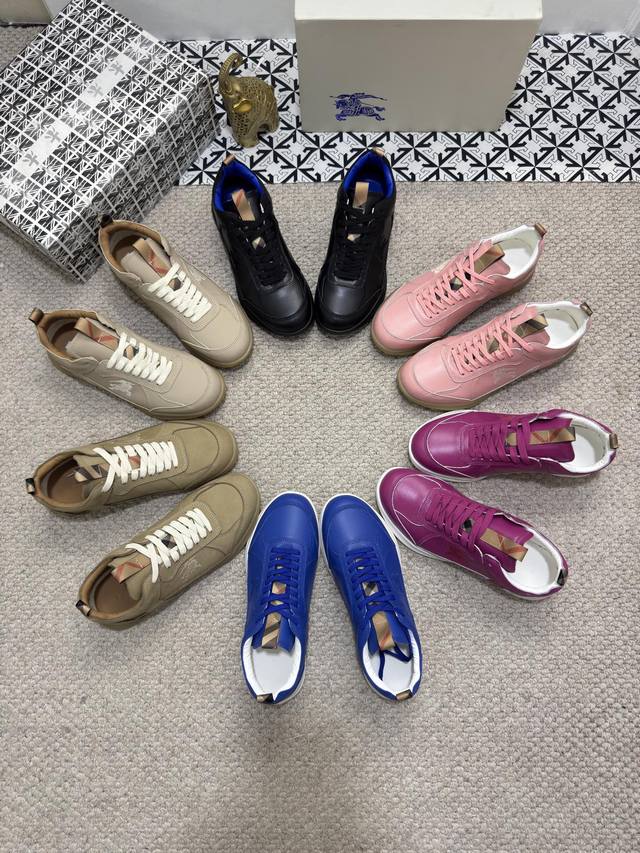 Burberry 巴宝莉 -高端品质 原单 鞋面：进口小牛皮、品牌针织图，鞋舌品牌布标，内里：羊皮内里，-大底：橡胶; 双色成型大底，超高品控 做工精细：凸显