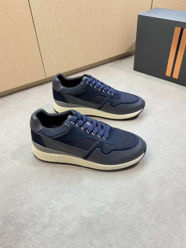 Zegna 杰尼亚 -高端品质 原单休闲运动鞋 -鞋面：纳帕小牛皮、品牌高丝光帆布、鞋舌空压品牌Logo图腾 -内里：水染牛皮 -大底：超轻Tpu发泡 橡胶：双