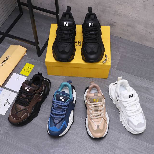 商品商标：Fendi 芬迪 厚底休闲鞋 正码码数: 38-46 38.45.46定做不退换 商品材料：精选 头层牛皮拼接织布鞋面 网内里 橡胶大底
