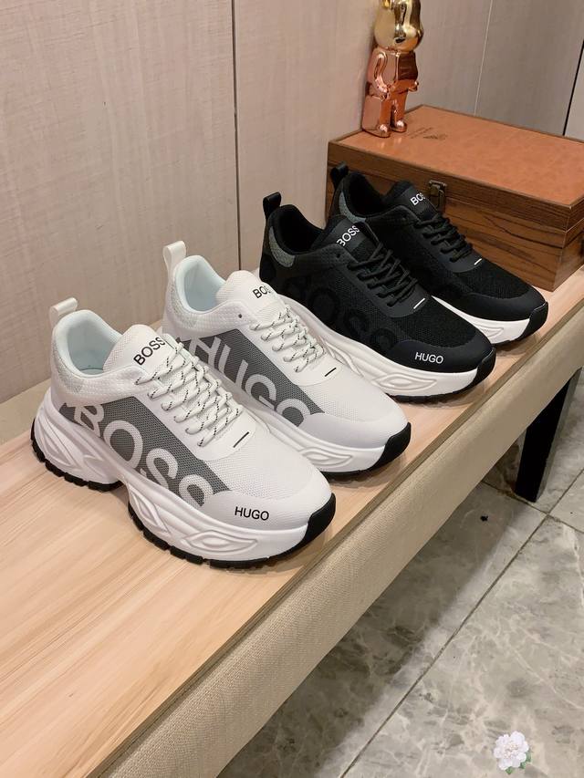 新款: 厂价 Boss* 最新爆款休闲鞋，顶端品牌 奢侈～代购，顶级～质量。 鞋面選用进口透气织网搭配材质透气羊皮垫脚 精细做工。原版个性时尚柔软橡膠耐磨防滑大
