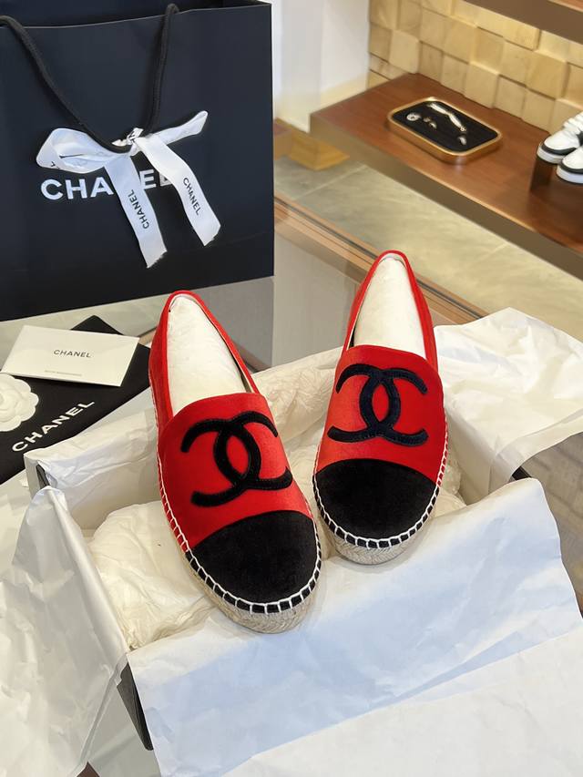 Chane* 春季 Espadrilles 渔夫鞋 小香经典版型！独家代购原版一比一品质！Hk海港城原版购入全程直播，原版一比一开发，绝对放心卖！ 天鹅绒布款