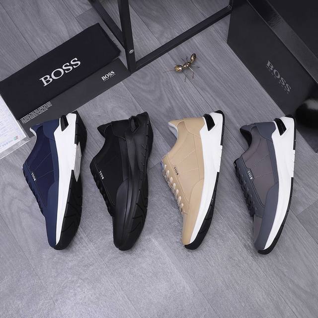 商品商标： ＢＯＳＳ 休闲鞋 正码码数: 39-44 45定做不退换 商品材料：织布拼接牛皮鞋面 网内里 牛皮鞋垫 橡胶大底
