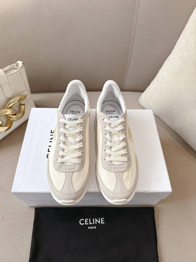 工厂P价 女装女鞋 运动原单 Celine*思琳赛琳 2025Ss新款徽标系带休闲运动鞋轻便跑步鞋 小白鞋 简单舒服，干净利落，百搭显腿细，无论是单穿还是搭配阔