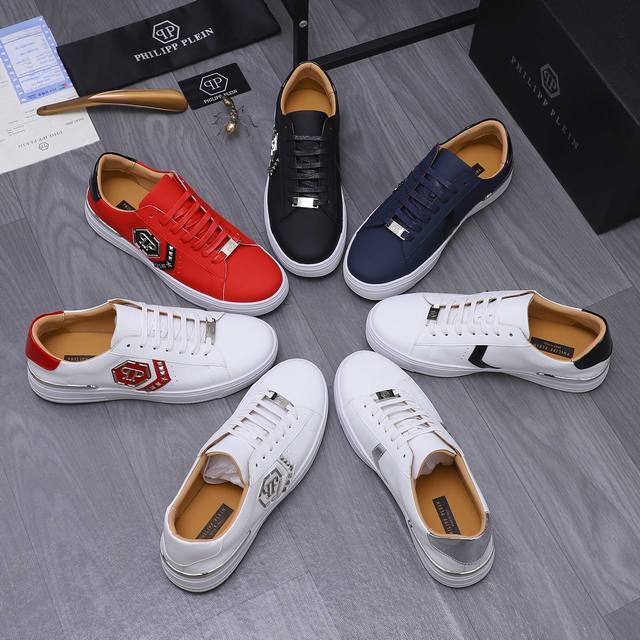 商品商标：Philipp Plein 菲利普-普莱茵 休闲鞋 正码码数: 38-44 45.46订做不退換 商品材料：精选哑光牛皮鞋面 金属Logo装饰 牛皮内