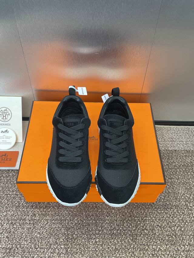 工厂P价P：女码 男码290 爱马仕 Hermes 秋冬经典情侣款 Bouncing 休闲系带百搭运动鞋 H家厚底时尚风格拼色跑鞋 材质：鞋面进口环保透气网眼布